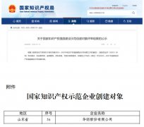 公司獲國家知識產權強國建設示范企業創建對象
